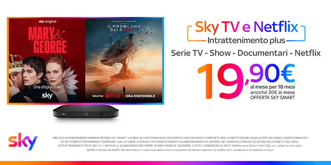 COVER Sky Sky TV + Neflix a 14,90€ con Sky Smart